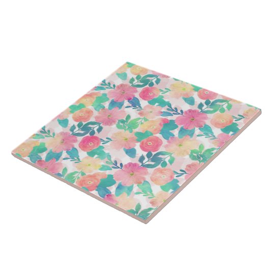 Roze, blauwe handschilderingen, ontwerp voor een m tegeltje (Zijkant)