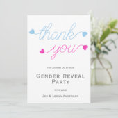 Roze & Blauwe Harten Geslacht Onthullen Partij Bedankkaart (Staand voorkant)