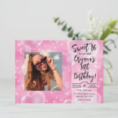 Roze blauwe harten met een juffrouw meisje van 90 kaart (Staand voorkant)