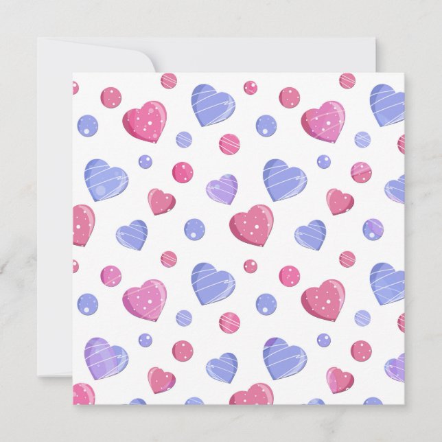 Roze, blauwe harten op een witte achtergrond. (Voorkant)