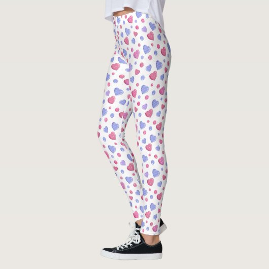 Roze, blauwe harten op een witte achtergrond. leggings (Links)