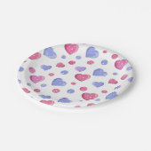 Roze, blauwe harten op een witte achtergrond. papieren bordje (Gekanteld)