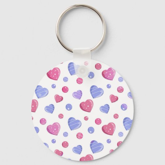 Roze, blauwe harten op een witte achtergrond. sleutelhanger (Voorkant)