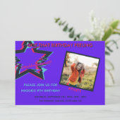 roze blauwe heldere neon tienerfoto verjaardag kaart (Staand voorkant)