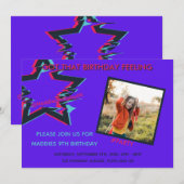 roze blauwe heldere neon tienerfoto verjaardag kaart (Voorkant / Achterkant)