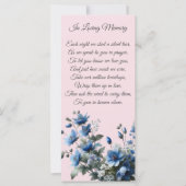 Roze Blauwe Herdenkings Gebedskaart (Voorkant)