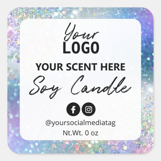 Roze Blauwe Holografische Glitter Soy Kaars Labels (Voorkant)