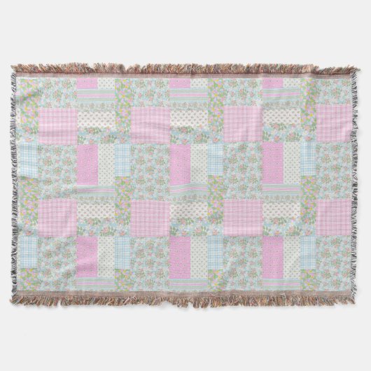  roze blauwe hond Rozen Faux Patchwork Deken (Voorkant)