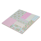  roze blauwe hond Rozen Faux Patchwork Tegeltje (Zijkant)