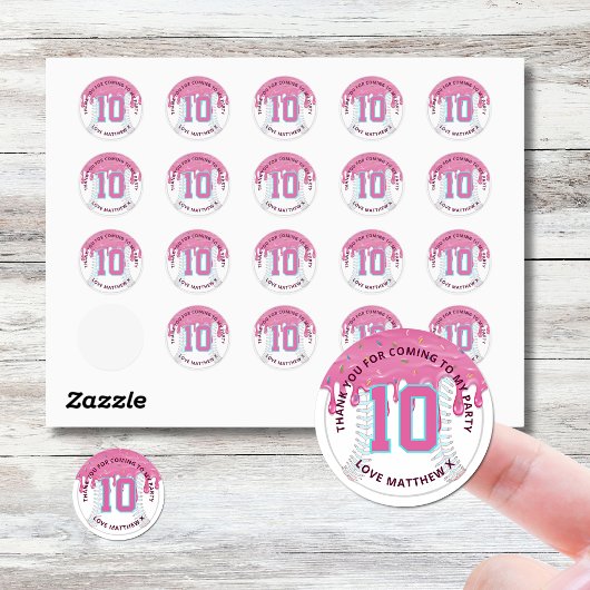 Roze & Blauwe Honkbal Drip Ronde Sticker