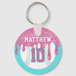 Roze & Blauwe Honkbal Drip Sleutelhanger