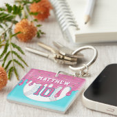 Roze & Blauwe Honkbal Drip Sleutelhanger (Voorkant Rechts)