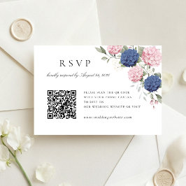 Roze & Blauwe Hortensia Huwelijks QR Code RSVP Kaa Kaart