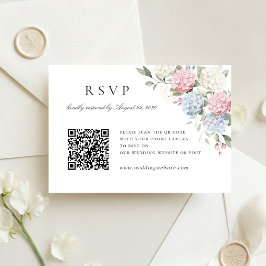 Roze & Blauwe Hortensia Huwelijks QR Code RSVP Kaa Kaart
