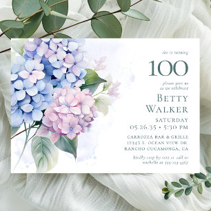 Roze Blauwe Hortensia's 100ste Verjaardagsfeest Kaart