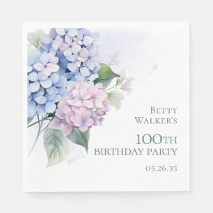 Roze Blauwe Hortensia's 100ste Verjaardagsfeest Servet