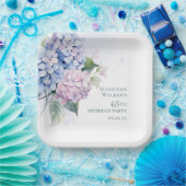 Roze blauwe hortensia's 65e verjaardag papieren bordje (Feest)