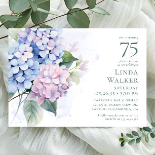 Roze Blauwe Hortensia's 75ste Verjaardagsfeest Kaart