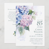 Roze Blauwe Hortensia's 85e Verjaardag Kaart Verzo (Voorkant / Achterkant)