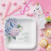 Roze blauwe hortensia's 85e verjaardag papieren bordje (Feest)