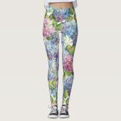 Roze blauwe hydrangea in Bloom Floral Pattern Leggings (Voorkant)