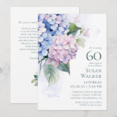 Roze Blauwe Hydrangeas 60ste Verjaardag Kaart Verz (Voorkant / Achterkant)