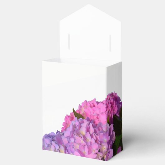 Roze blauwe hydrangeas elegante roze paarse bloeme bedankdoosjes (Geopend)
