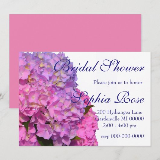 Roze blauwe hydrangeas elegante roze paarse bloeme kaart (Voorkant / Achterkant)