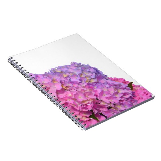 Roze blauwe hydrangeas elegante roze paarse bloeme notitieboek (Rechterzijde)