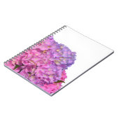 Roze blauwe hydrangeas elegante roze paarse bloeme notitieboek (Linkerzijde)