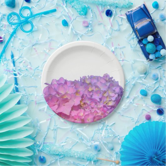 Roze blauwe hydrangeas elegante roze paarse bloeme papieren bordje (Feest)