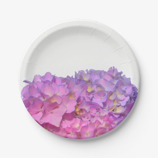 Roze blauwe hydrangeas elegante roze paarse bloeme papieren bordje (Voorkant)