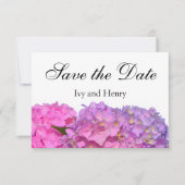 Roze blauwe hydrangeas elegante roze paarse bloeme save the date (Voorkant)
