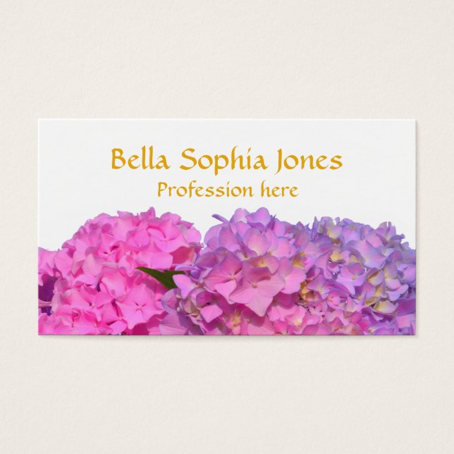 Roze blauwe hydrangeas elegante roze paarse bloeme visitekaartje (Voorkant)