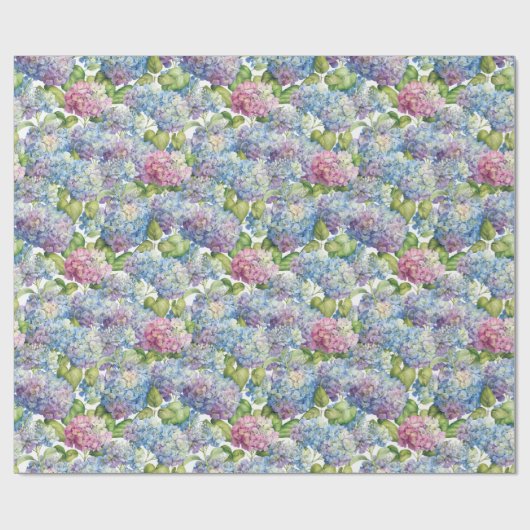 Roze blauwe hydrangeas in Bloom Floral Cadeaupapier (Vlak)