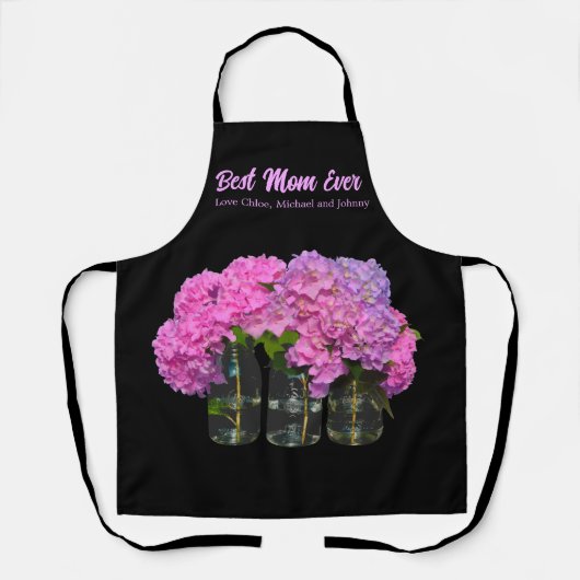 Roze blauwe hydrangeas roze moerasjars, beste moed schort (Voorkant)