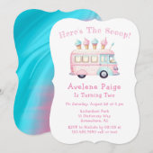 Roze Blauwe IJscowagen Meisje Verjaardagsfeestje Kaart (Voorkant / Achterkant)