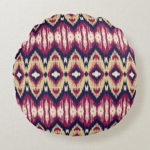 Roze blauwe ikat chevron, etnisch. rond kussen