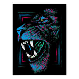 Roze blauwe ion illustratie - Lion Glossy Poster