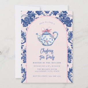 Roze & Blauwe Kerst Tea Party Kaart