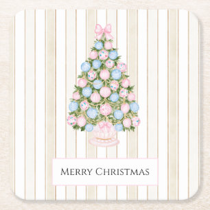 Roze Blauwe Kerstboom Lampjes Boog Kartonnen Onderzetters