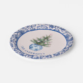 Roze & Blauwe Kerstboom met Damaskborder Papieren Bordje (Gekanteld)