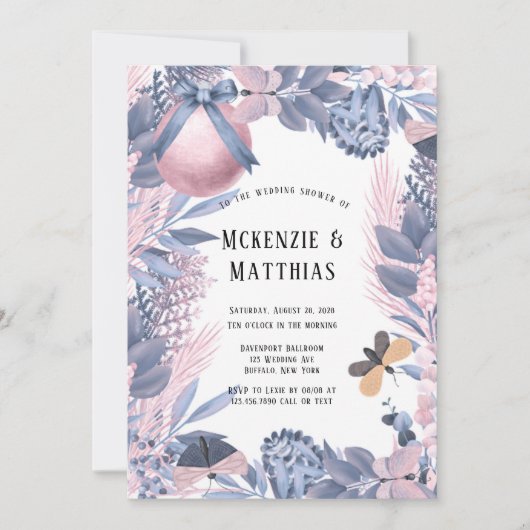 Roze blauwe kerstfinale bruiloft kaart (Voorkant)