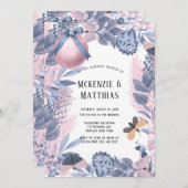 Roze blauwe kerstfinale bruiloft kaart (Voorkant / Achterkant)