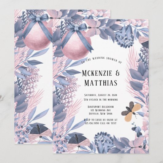 Roze blauwe kerstfinale bruiloft kaart (Voorkant / Achterkant)