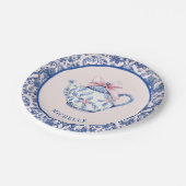 Roze & Blauwe Kerstthee met Damaskborder Papieren Bordje (Gekanteld)