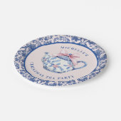 Roze & Blauwe Kerstthee met Damaskborder Papieren Bordje (Gekanteld)