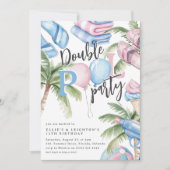 Roze & Blauwe Kids Verjaardag Dubbel Zwembad Party Kaart (Voorkant)