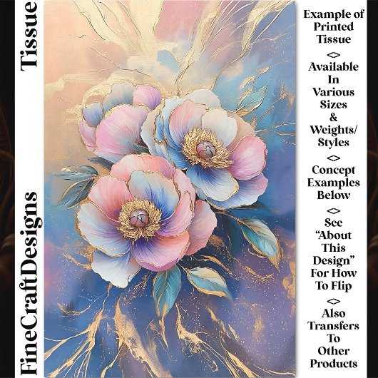 Roze Blauwe Lavendel & Gouden Pioenen CT4 Decoupag Tissuepapier