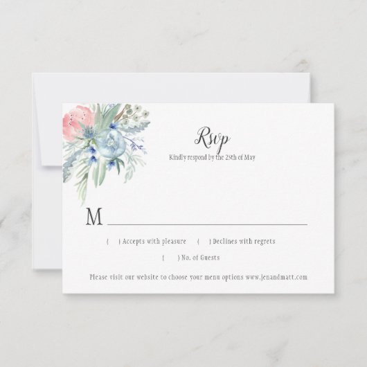 Roze blauwe lavender Sage Green Floral RSVP (Voorkant)